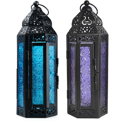 Portavelas de Hierro Forjado Estilo Rústico Americano con Cristal - Lámpara Decorativa para el Hogar