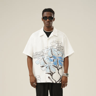 Playera Holgada Unisex Estampado Flores con Líneas - Diseño Trendy para Parejas - Image 9