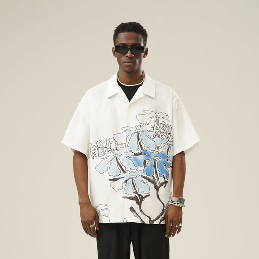 Playera Holgada Unisex Estampado Flores con Líneas - Diseño Trendy para Parejas - Image 9