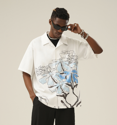 Playera Holgada Unisex Estampado Flores con Líneas - Diseño Trendy para Parejas - Image 5