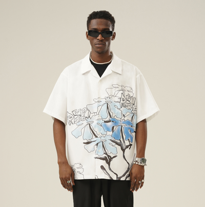 Playera Holgada Unisex Estampado Flores con Líneas - Diseño Trendy para Parejas