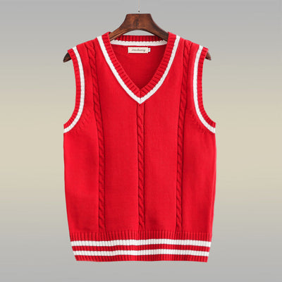 Chaleco de Punto Hombre Talla Grande Cuello V Rayas Estilo Universitario Oversized - Image 14