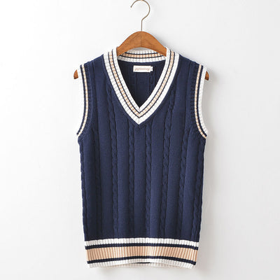 Chaleco de Punto Hombre Talla Grande Cuello V Rayas Estilo Universitario Oversized - Image 15