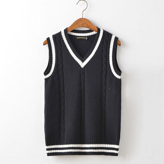 Chaleco de Punto Hombre Talla Grande Cuello V Rayas Estilo Universitario Oversized - Image 17