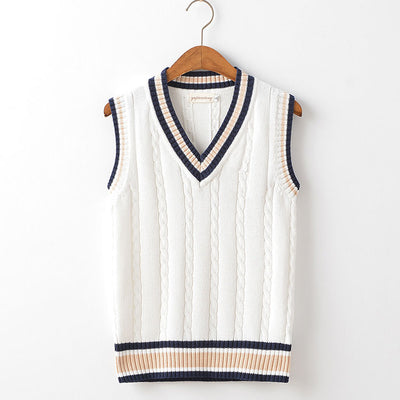 Chaleco de Punto Hombre Talla Grande Cuello V Rayas Estilo Universitario Oversized - Image 16