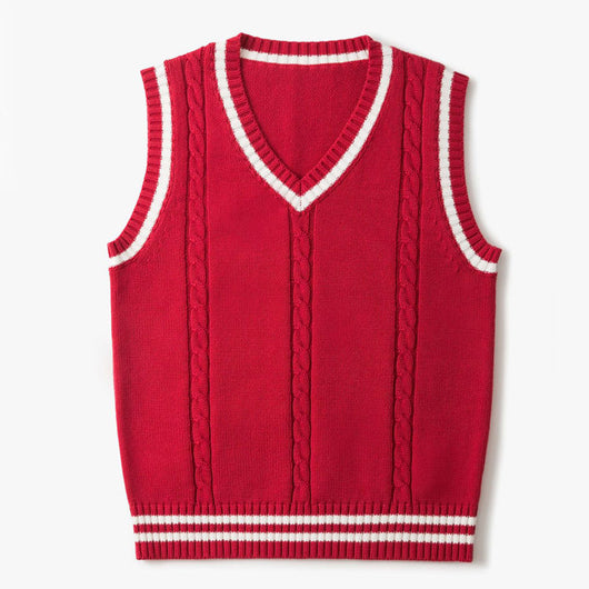 Chaleco de Punto Hombre Talla Grande Cuello V Rayas Estilo Universitario Oversized