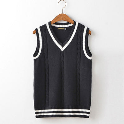 Chaleco de Punto Hombre Talla Grande Cuello V Rayas Estilo Universitario Oversized - Image 3