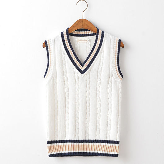 Chaleco de Punto Hombre Talla Grande Cuello V Rayas Estilo Universitario Oversized - Image 5