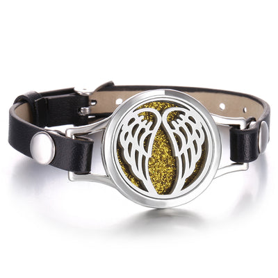 Pulsera Aromaterapia Acero Inoxidable Doble Capa con Correa de Cuero - Image 3