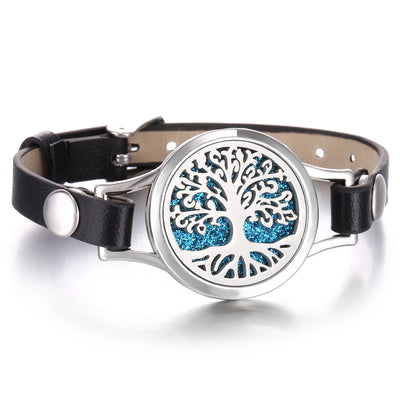 Pulsera Aromaterapia Acero Inoxidable Doble Capa con Correa de Cuero - Image 13
