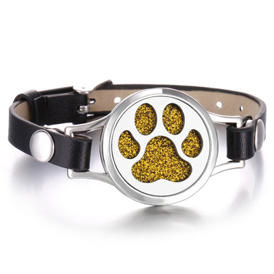 Pulsera Aromaterapia Acero Inoxidable Doble Capa con Correa de Cuero - Image 12