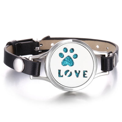 Pulsera Aromaterapia Acero Inoxidable Doble Capa con Correa de Cuero - Image 18
