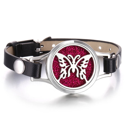 Pulsera Aromaterapia Acero Inoxidable Doble Capa con Correa de Cuero - Image 15