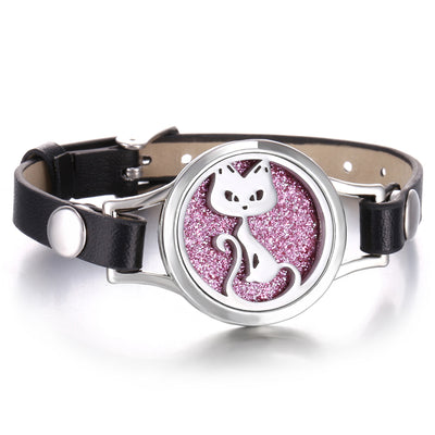 Pulsera Aromaterapia Acero Inoxidable Doble Capa con Correa de Cuero - Image 17