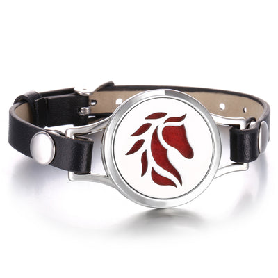 Pulsera Aromaterapia Acero Inoxidable Doble Capa con Correa de Cuero - Image 21