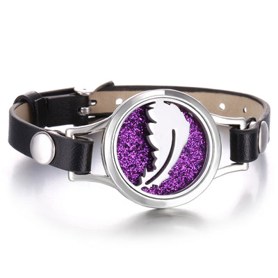 Pulsera Aromaterapia Acero Inoxidable Doble Capa con Correa de Cuero - Image 34