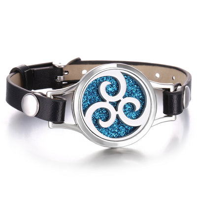 Pulsera Aromaterapia Acero Inoxidable Doble Capa con Correa de Cuero - Image 40