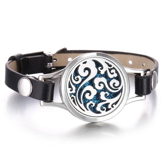 Pulsera Aromaterapia Acero Inoxidable Doble Capa con Correa de Cuero - Image 33