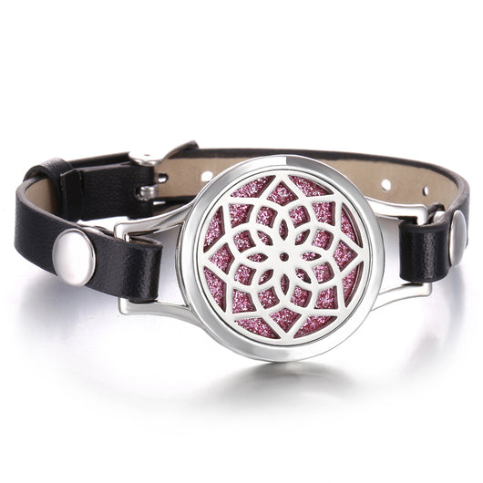 Pulsera Aromaterapia Acero Inoxidable Doble Capa con Correa de Cuero - Image 46