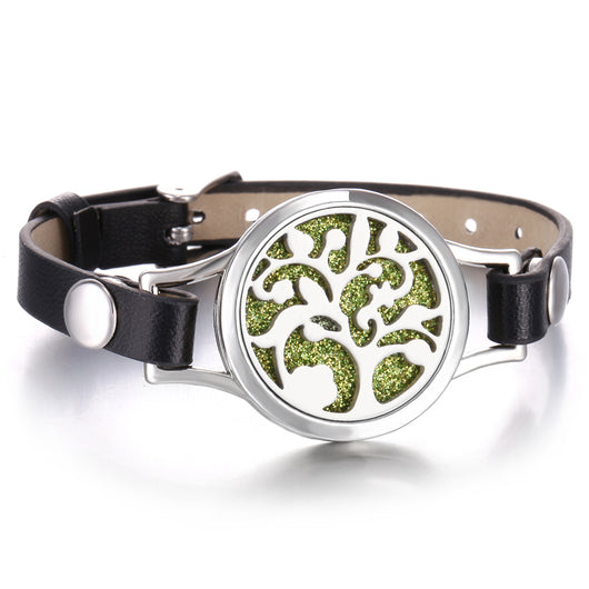 Pulsera Aromaterapia Acero Inoxidable Doble Capa con Correa de Cuero - Image 43