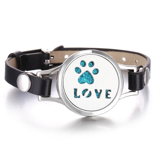 Pulsera Aromaterapia Acero Inoxidable Doble Capa con Correa de Cuero - Image 47