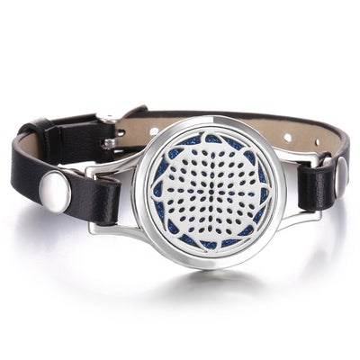 Pulsera Aromaterapia Acero Inoxidable Doble Capa con Correa de Cuero - Image 48