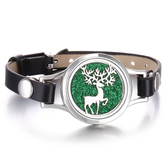 Pulsera Aromaterapia Acero Inoxidable Doble Capa con Correa de Cuero - Image 49