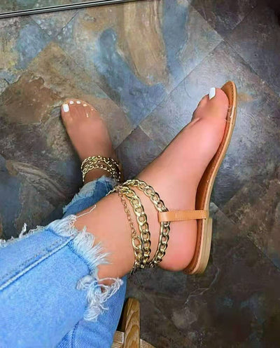 Sandalias Grandes para Mujer con Cadena Metálica Transparente - Estilo Europeo Playa - Image 10