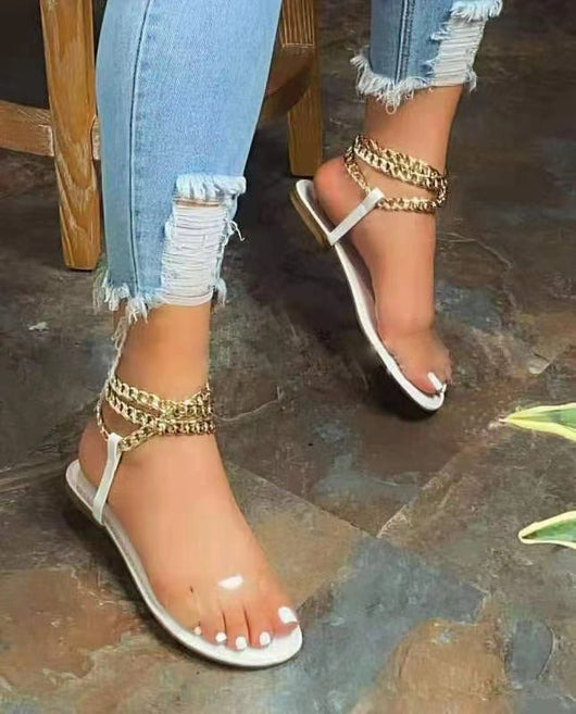 Sandalias Grandes para Mujer con Cadena Metálica Transparente - Estilo Europeo Playa - Image 3