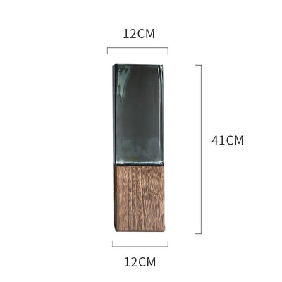 Jarrón de Cristal Transparente con Base de Madera - Arreglo Floral Moderno - Image 8
