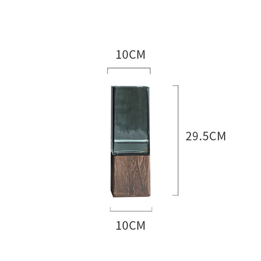 Jarrón de Cristal Transparente con Base de Madera - Arreglo Floral Moderno - Image 9