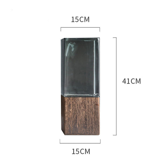 Jarrón de Cristal Transparente con Base de Madera - Arreglo Floral Moderno - Image 11