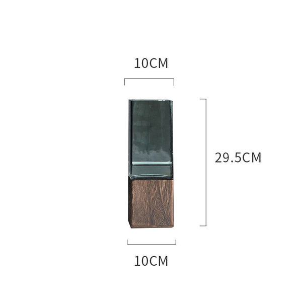 Jarrón de Cristal Transparente con Base de Madera - Arreglo Floral Moderno - Image 3