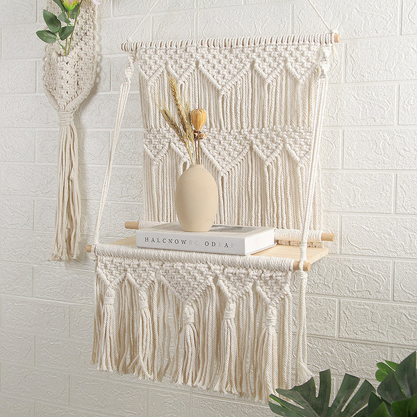Estantería Tejida a Mano con Almacenamiento y Decoración para Pared