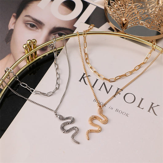 Collar Doble Cadena Serpiente en Aleación - Diseño Minimalista - Image 11