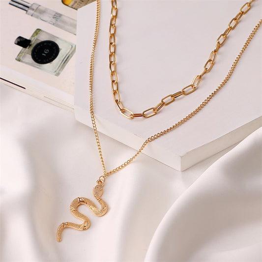 Collar Doble Cadena Serpiente en Aleación - Diseño Minimalista - Image 2
