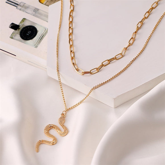 Collar Doble Cadena Serpiente en Aleación - Diseño Minimalista