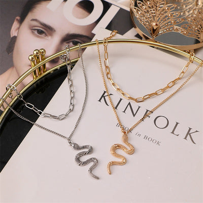 Collar Doble Cadena Serpiente en Aleación - Diseño Minimalista - Image 5