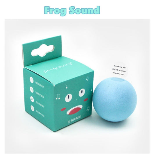 Light yellow interactive cat toy ball with a cricket sound feature, shown next to its yellow packaging. - Image 14