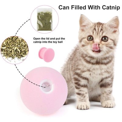 Light yellow interactive cat toy ball with a cricket sound feature, shown next to its yellow packaging. - Image 17