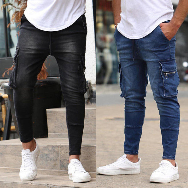 Jeans de Hombre Stretch con Múltiples Bolsillos y Detalles de Cierre