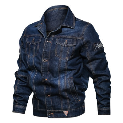 Chaqueta Denim Talla Grande con Múltiples Bolsillos y Cuello Solapa
