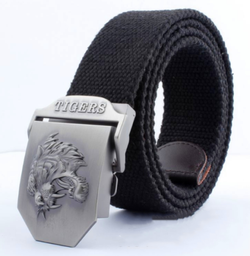 Cinturón de Lona Ajustable para Hombre - Diseño Casual con Hebilla Tiger