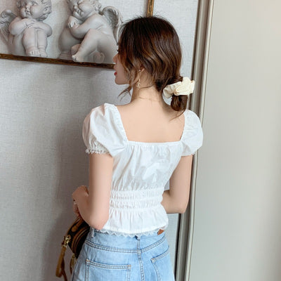 Blusa Chifón Cuello Cuadrado con Encaje Blanco Francés - Image 5