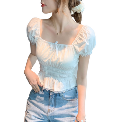 Blusa Chifón Cuello Cuadrado con Encaje Blanco Francés - Image 7