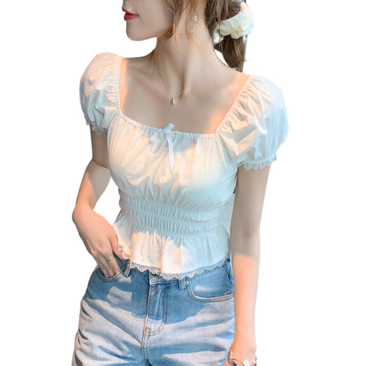 Blusa Chifón Cuello Cuadrado con Encaje Blanco Francés - Image 7