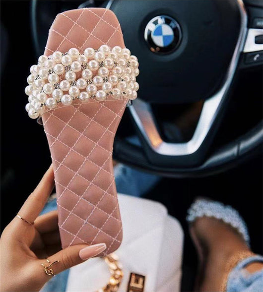 Sandalias Planas de Verano con Diamantes de Perla para Mujer - Image 4