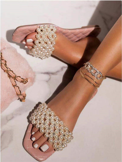 Sandalias Planas de Verano con Diamantes de Perla para Mujer - Image 6