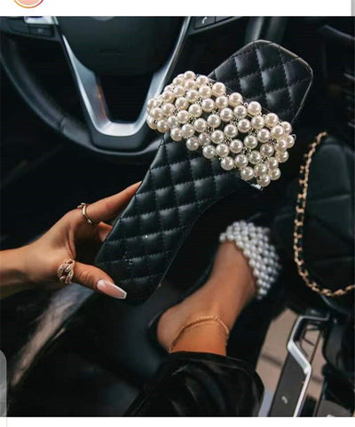 Sandalias Planas de Verano con Diamantes de Perla para Mujer - Image 5