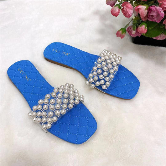 Sandalias Planas de Verano con Diamantes de Perla para Mujer - Image 8